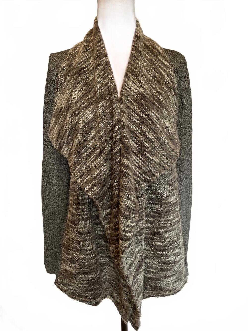 Lucky Brand Gray Draped Open Front Waterfall Cardigan Women M Boho Lagenlook